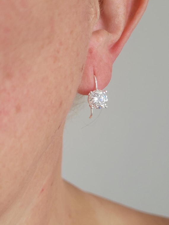 Elegant 6mm moissanite diamond earrings. Sterling silver shimmering handmade dangling stud earrings