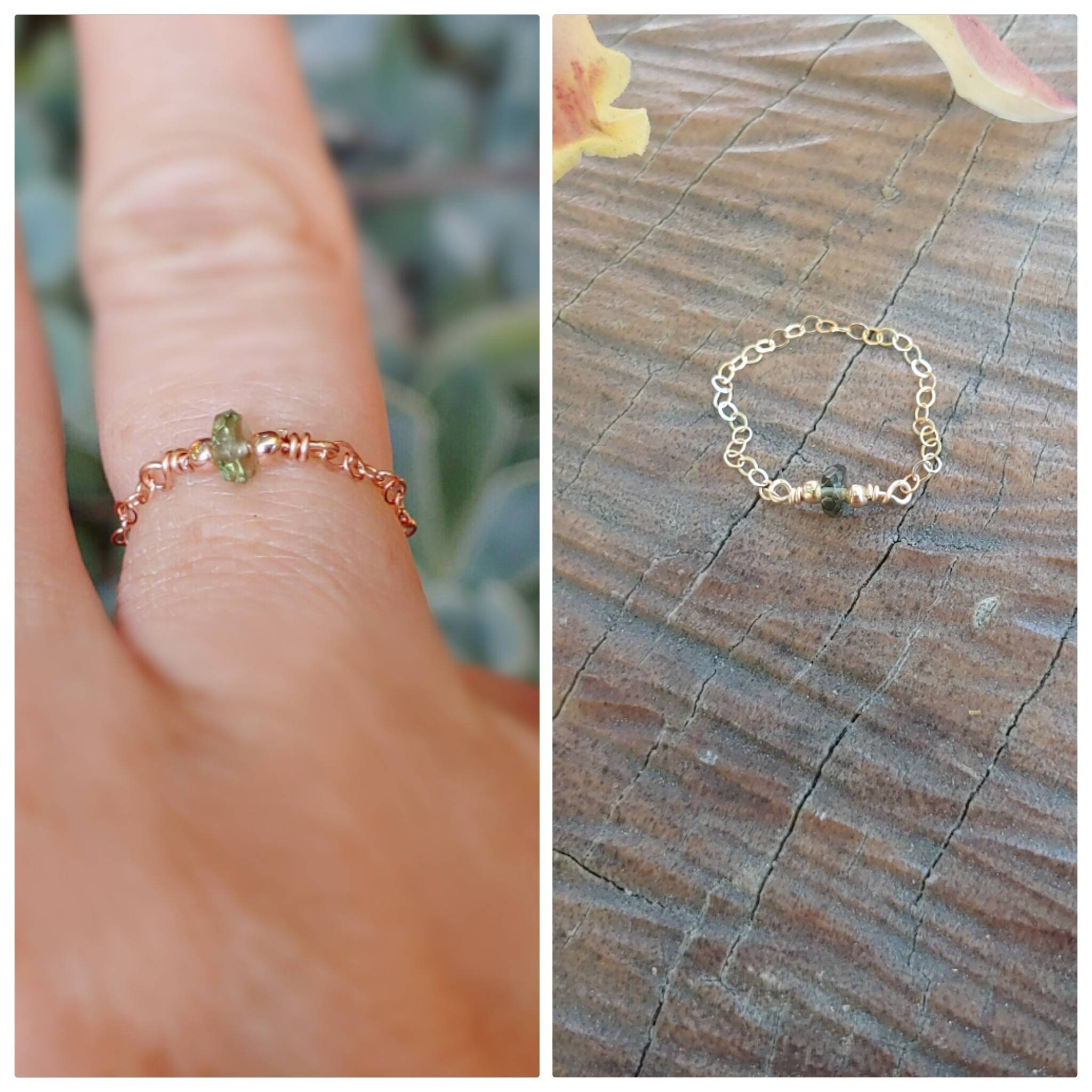 Real moldavite ring.  Moldavite chain ring. Minimalist ring. Gold mol…