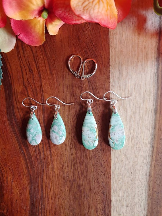 Sterling silver variscite earrings. Green gemstone earrings.