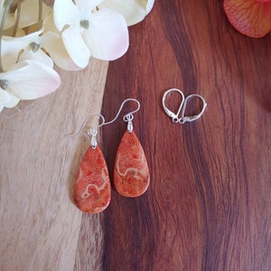 Orange schwammige Korallenohrringe. Sterling Silber Korallen Ohrringe.