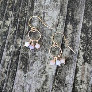 Pink opal earrings. Karma ring earrings. Opal gemstone earrings. Gold and silver avail