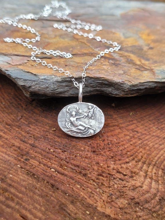 Birth of aphrodite pendant necklace. Sterling silver antique necklace. 1900's French necklace