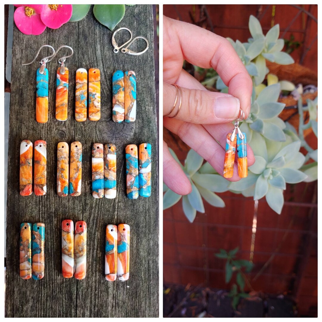 Spiny Oyster and Turquoise Dangle Earrings