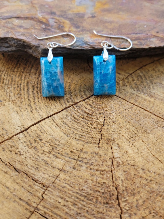 Cushion cut azurite earrings.   Gold azurite earrings.   Rose gold azurite earrings