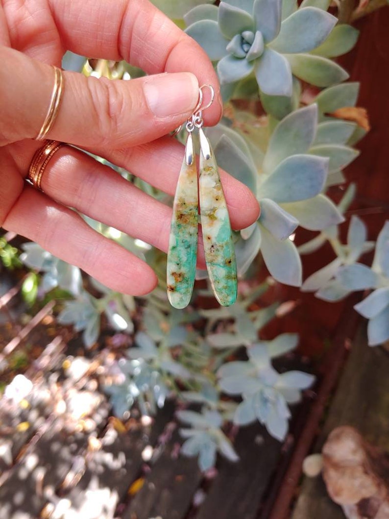 Silver chrysocolla earrings Long chrysocolla earrings