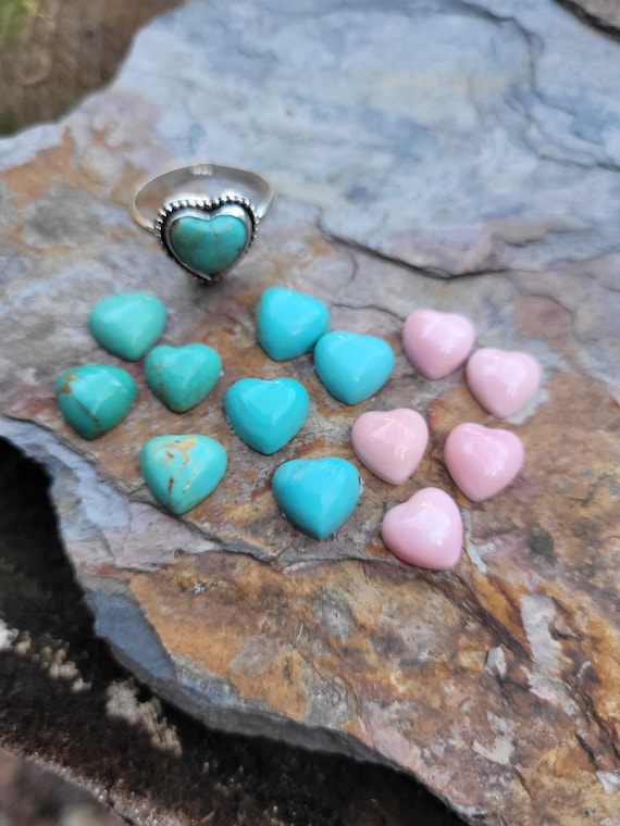 Dainty Kingman turquoise heart ring. Sterling silver I love you ring