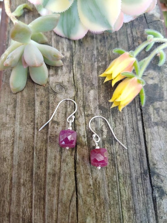 Dainty ruby earrings. Silver ruby earrings. Gold ruby earrings. Rose gold ruby earrings