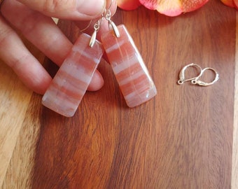 Long orange agate earrings. Long agate earrings. Sterling silver agate earrings