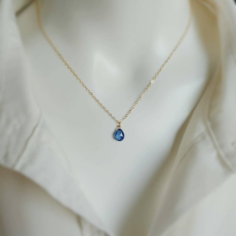 Dainty kyanite necklace. Sterling silver, gold filled, or rose gold filled available. Kyanite pendant. image 1