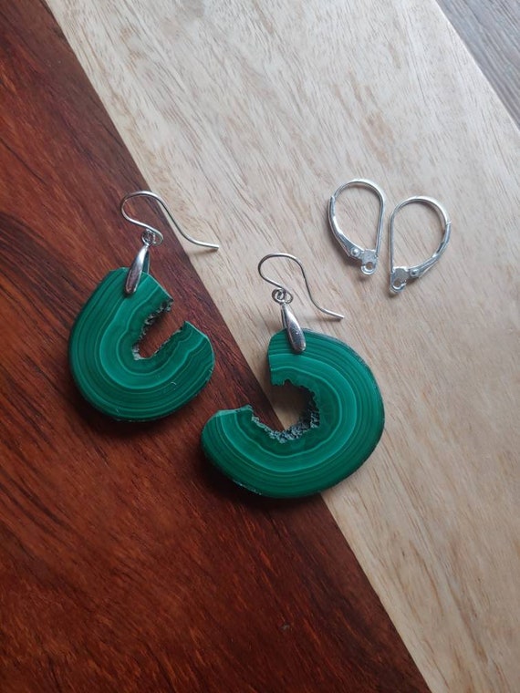 Unique malachite earrings. Sterling silver malachite earrings