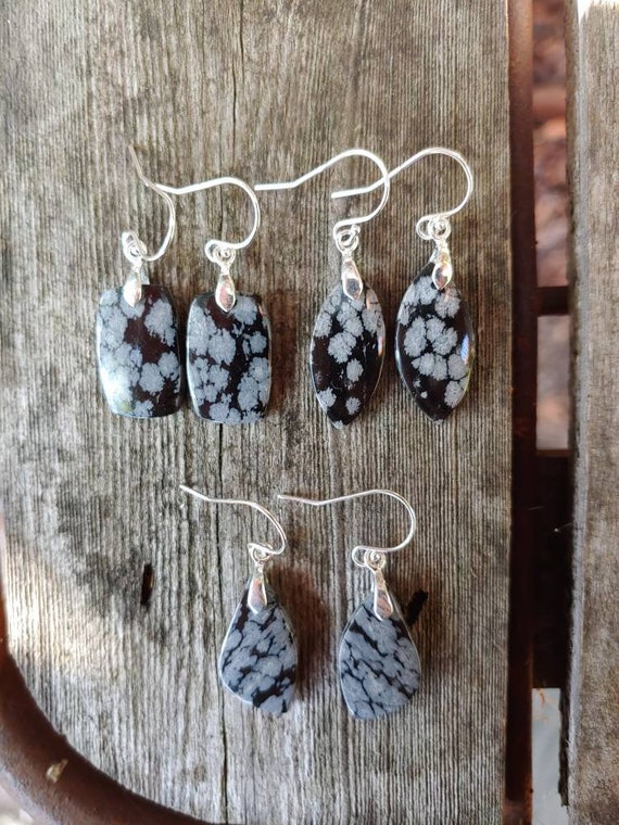 Snowflake obsidian earrings. Available in sterling silver only