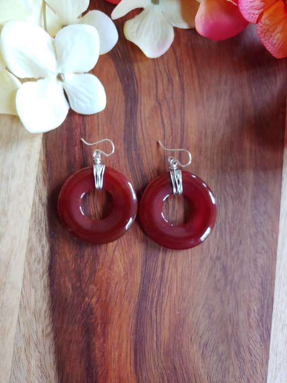 Unique chunky gemstone  carnelian hoop earrings. Silver carnelian earrings. Gold carnelian earrings.  Rose gold carnelian earrings