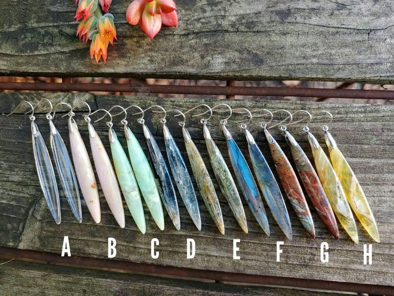 Yellow opal long earrings Dagger earrings Opal earrings