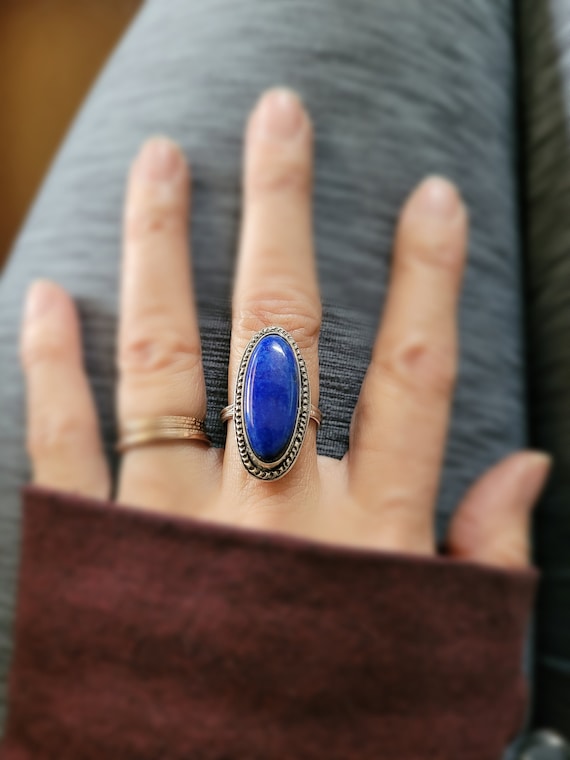 Large lapis statement ring. Sterling silver lapis ring