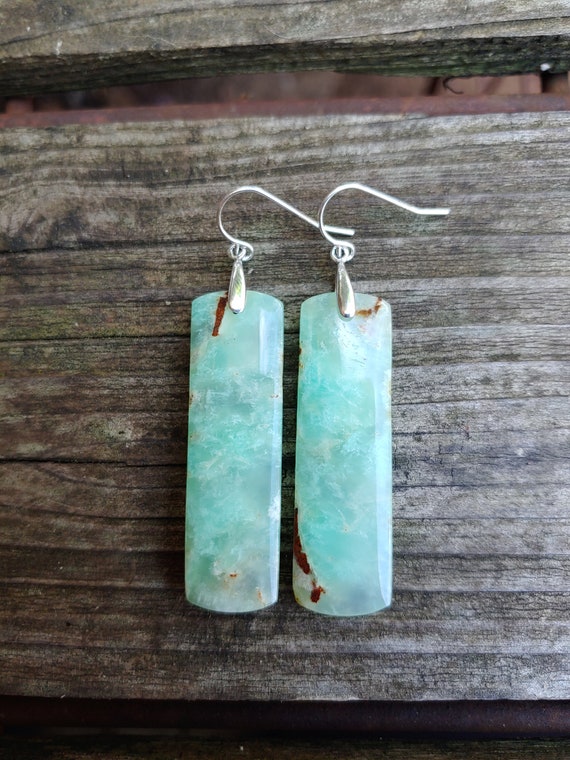 Unique chrysoprase earrings. One of a kind. Sterling silver chrysoprase earrings