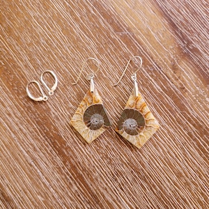 Unique diamond cut fossil earrings. Sterling silver ammonite earrings.  Fossil jewelry. One of a kind