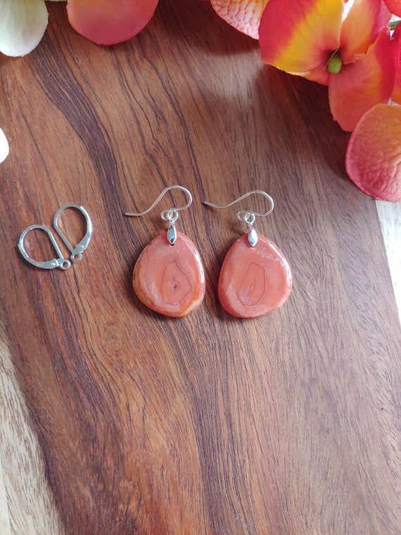 Sterling silver carnelian gemstone earrings.  Gorgeous vibrant orange earrings