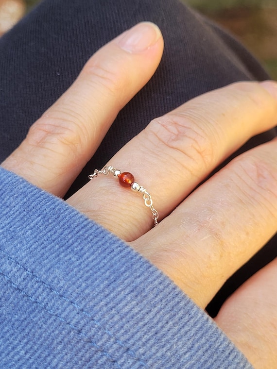 Dainty carnelian ring. Carnelian chain ring. Minimalist ring. Dainty gold ring. Dainty silver ring. Rose gold ring