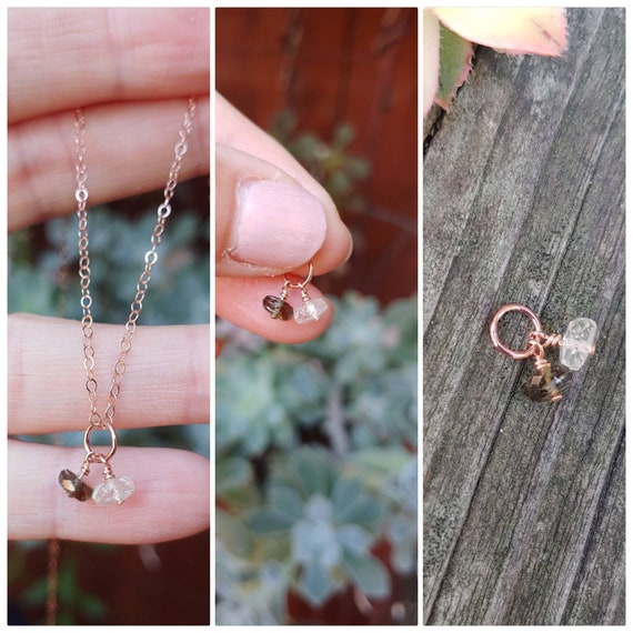 Dynamic duo! Moldavite and LDG together on pendant necklace. Silver, gold or rose gold filled.