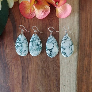 Silver moss agate earrings.  Unique green earrings