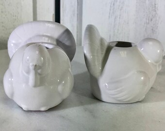 Turkey candlesticks, Thanksgiving candlesticks, white ceramic candlesticks, Thanksgiving table decor