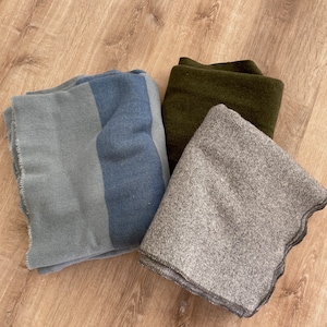 Vintage wool blanket, blue wool blanket, green wool blanket, gray wool blanket, Hudson Bay four point blanket