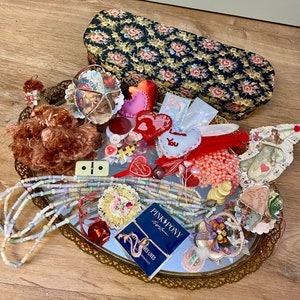 Valentine trinkets, valentine grab bag, valentine crow confetti, Valentine junk drawer