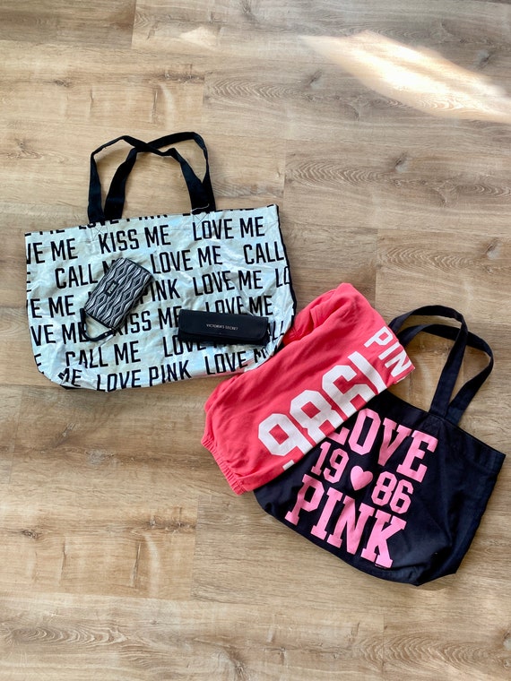 Victoria'S Secret Pink Neon Hot Pink White Logo Zip Tote Bag