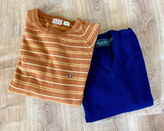 Vintage Wool Sweaters: Marshall Fields V-Neck & Penguin Striped XXL