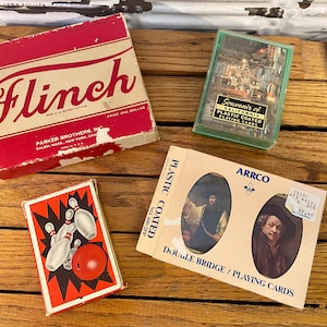 Cartas de baralho vintage, jogo de cartas vintage, jogo de cartas Flinch, itens vintage