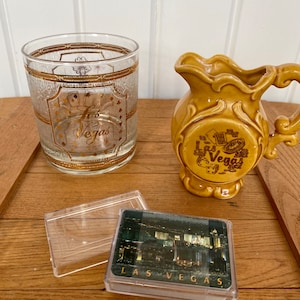 Las Vegas vintage, souvenir de Las Vegas, verre MCM Las Vegas, cartes à jouer miniatures
