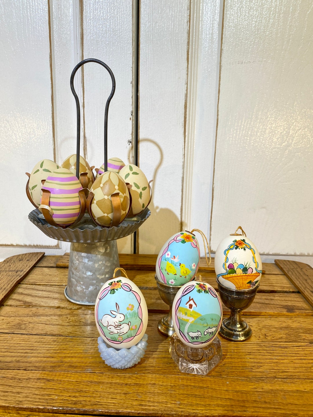Vintage Hand Painted Easter Egg Ornaments, Vintage Egg Holder Etsy
