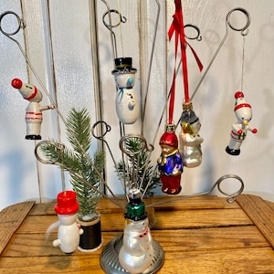 Vintage Snowman Ornaments: Hand-Painted Wood & Glass, Set of 7