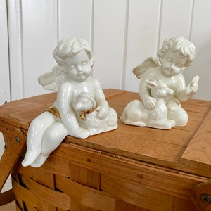 Vintage cherubs, shelf sitter cherub, white and gold cherub, vintage angels, shelf sitter angel