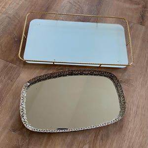 vintage tray, vintage mirror tray, vintage vanity tray