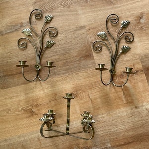 vintage gold wall sconce, vintage gold metal candelabra