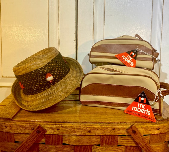 Vintage Fishing Hat, Vintage Travel Bag, Vintage Attaché Bag