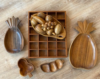 MCM serving tray, Vintage wood tray, vintage wood fruit, wood bowl, pineapple, fantastic MCM piece