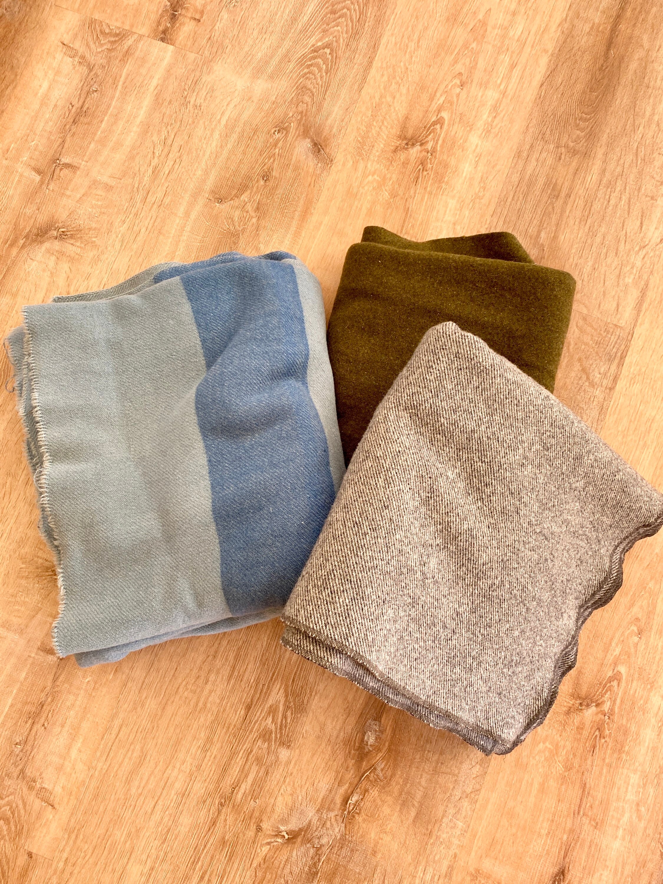 Vintage Wool Blanket Blue Wool Blanket Green Wool Blanket Etsy