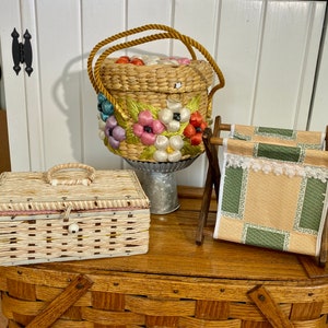 Vintage 1940's Fold-Up Sewing / Knitting Basket. Wood and Canvas. - Ruby  Lane