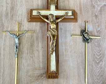 Vintage religious, vintage crucifix, brass crucifix, sick visit, wood crucifix