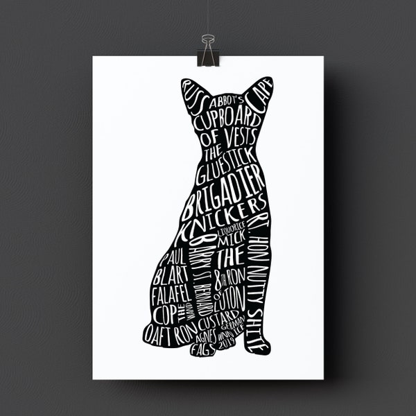 Brigadier Knickers A4 print - UNSIGNED. Bob Mortimer's Twitter Cat Names