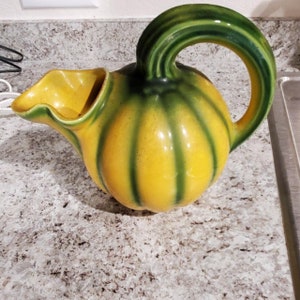 Vintage French Longchamp melon yellow and green pitcher