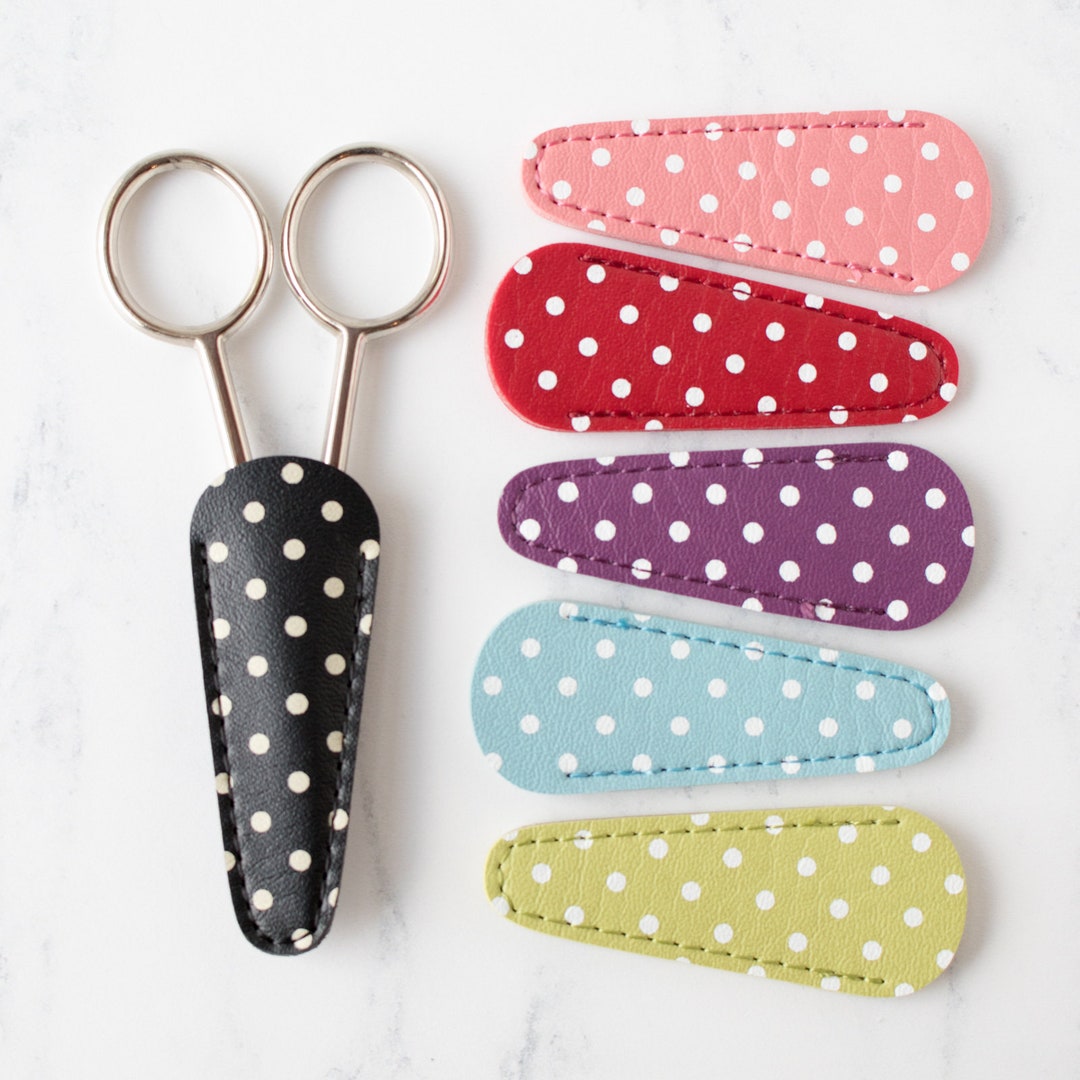 Polka Dot Embroidery Scissor Case Faux Leather Scissor Sheath, Small