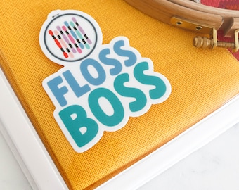 Stitchy Stickers | Floss Boss | Cross Stitch Sticker | Embroidery Sticker | Vinyl Sticker for Laptop, Water Bottle, Journal