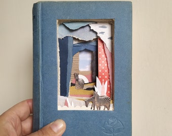 Tunnel Book N 3, analog collage, intervened book, contemporary art, collage, book, vintage photo, collage with photography