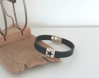 Bracelet en cuir noir taille L