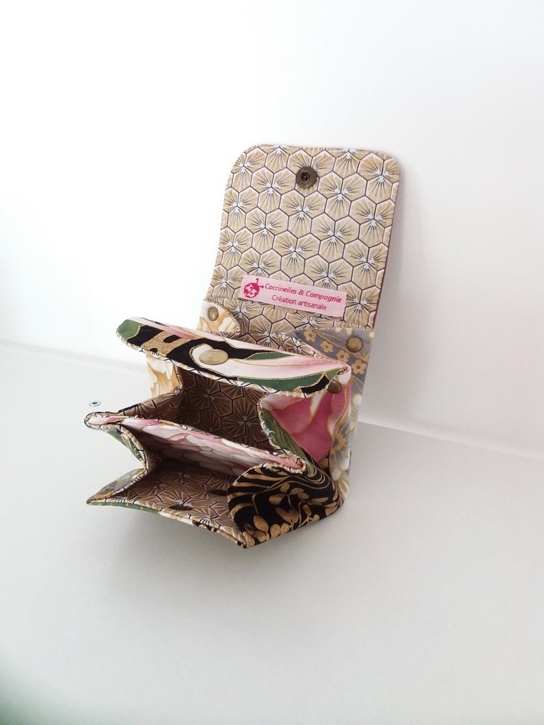 Leather bellows wallet in Japanese fabric image 5