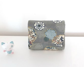 Porte monnaie à soufflets en tissu japonais tons gris