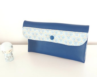 Trousse en simili bleu marine et tissu japonais